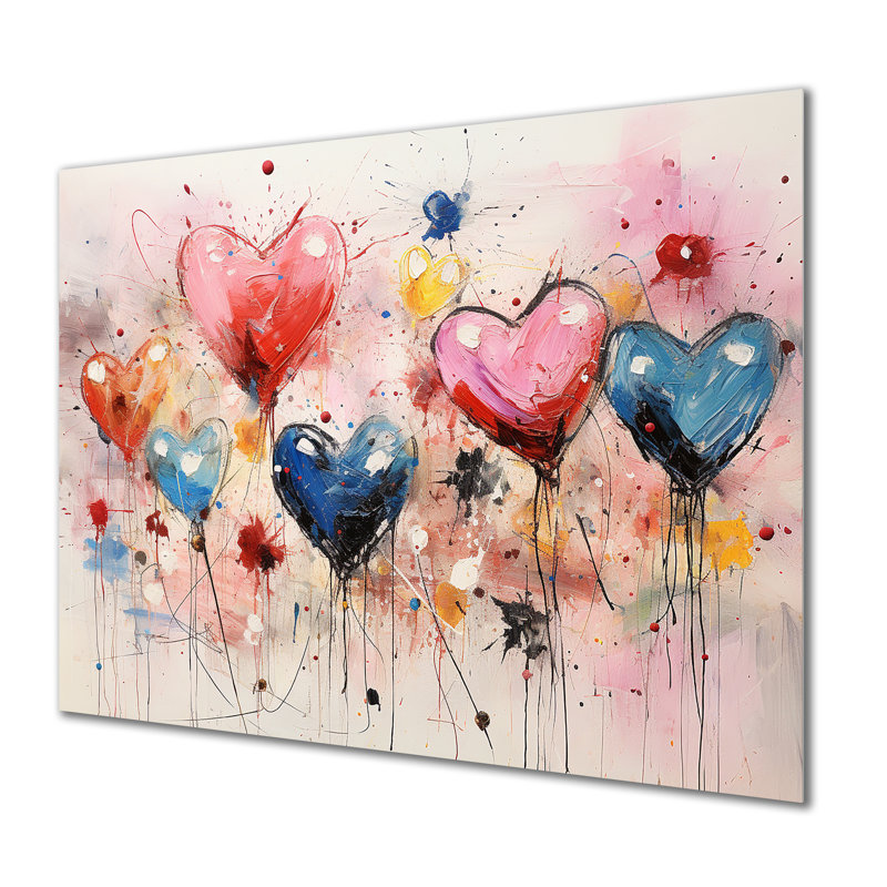 Pink And Blue Heart Pop Art 1 - Pop Art Metal Wall Art MT134893, H 12 po x l 20 po x P 1 po