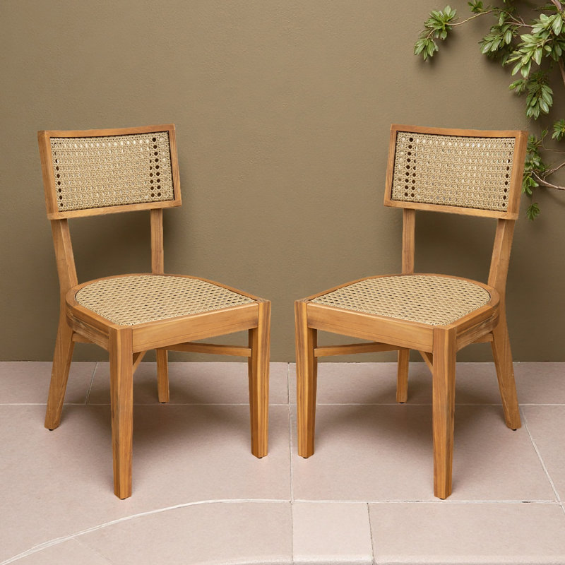 Chaise de salle à manger en bois d'acacia avec osier