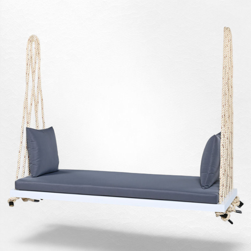 Balancelle de véranda en bois d'acacia avec coussin, Blanc, Gris