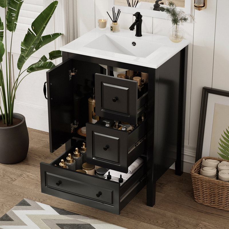 Ensemble de meuble-lavabo simple 24 po avec plateau en céramique Joule, Black