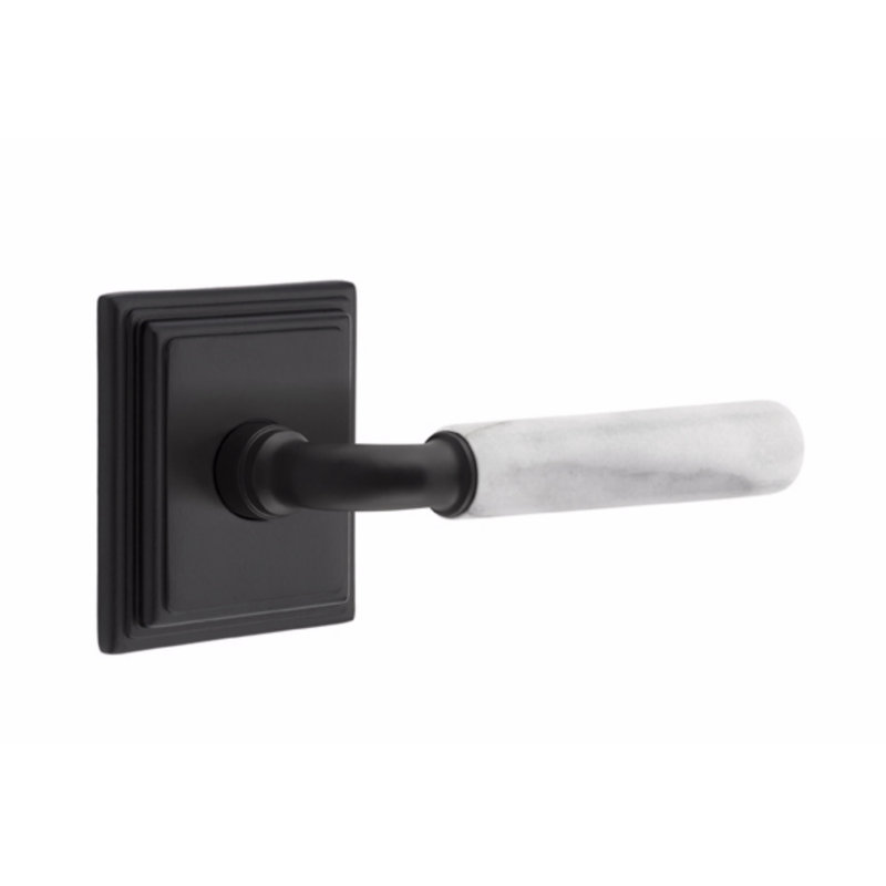 Ensemble de leviers d'intimité Emtek Select, rosette Wilshire, tige R-Bar, poignée, CF, Noir mat / marbre blanc