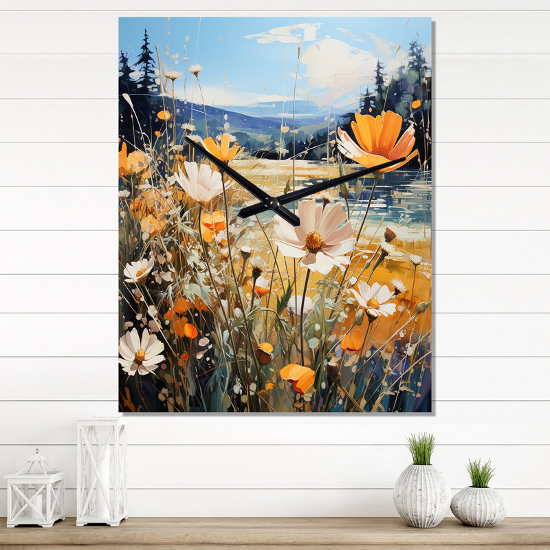 Sunny Meadows - Horloge murale paysage abstrait, Très grand