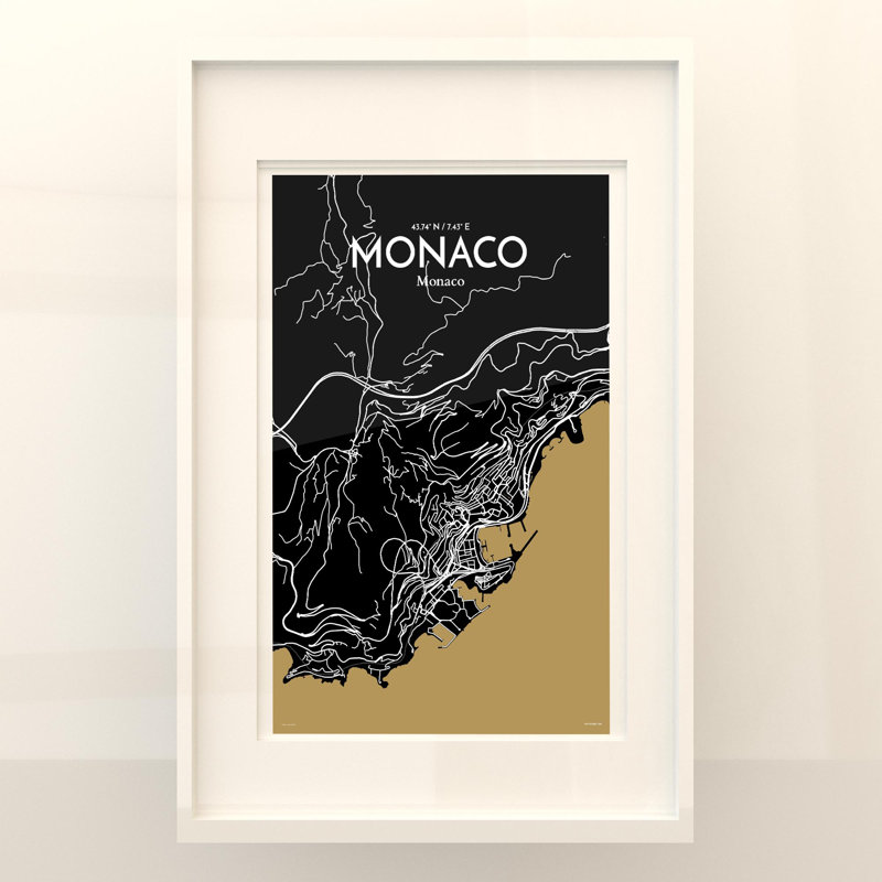 Monaco City Map In Luxe - No Frame Print, 17cm H x 11cm W x 0.05cm D