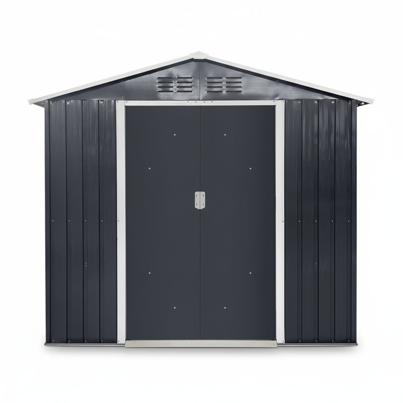 7X4.3Ft Metal Garden Sheds Outdoor Storage Sheds Coal Grey With Window, 84" H x 50.8" W x 76.7" D