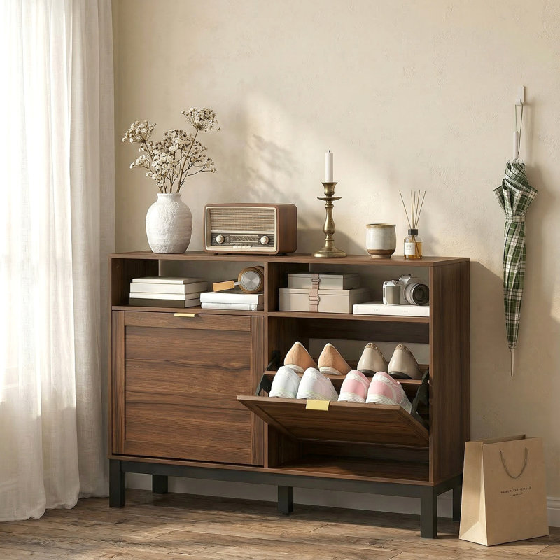 8 Pair Shoe Storage Cabinet, Rustic Brown/Black