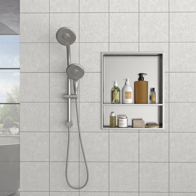 Double tablette de niche en acier inoxydable 21 "X 17", nickel brossé