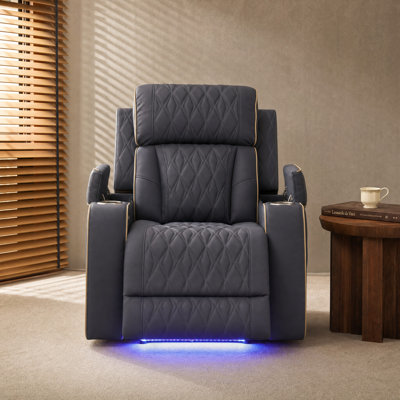 Fauteuil inclinable électrique moderne en cuir sablé bleu-gris de luxe moderne | Fauteuil inclinable de cinéma maison simple