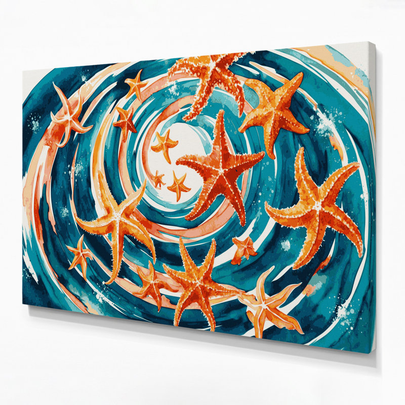 Nautique, étoile de mer, toile bleue, art mural, H 11 po x l 14 po