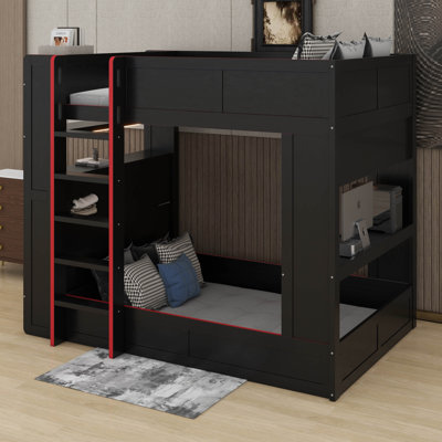 Lit superposé double pleine grandeur avec bureau, DEL et station de charge