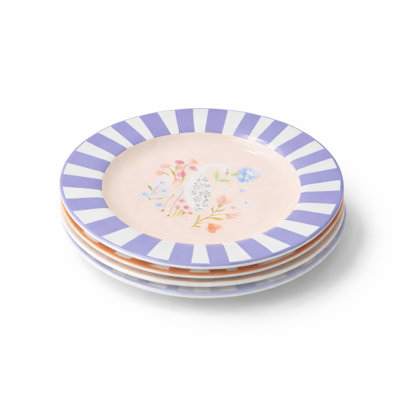 Ensemble d'assiettes à dîner en céramique Menagerie de 4 assiettes florales assorties à thème animalier de 11 pouces de couleurs pastel, parfaites pour les repas de tous les jours, le brunch, les fantaisies et le style artistique de la table