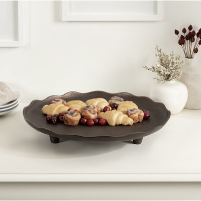 Scalloped Metal Footed Decorative Tray