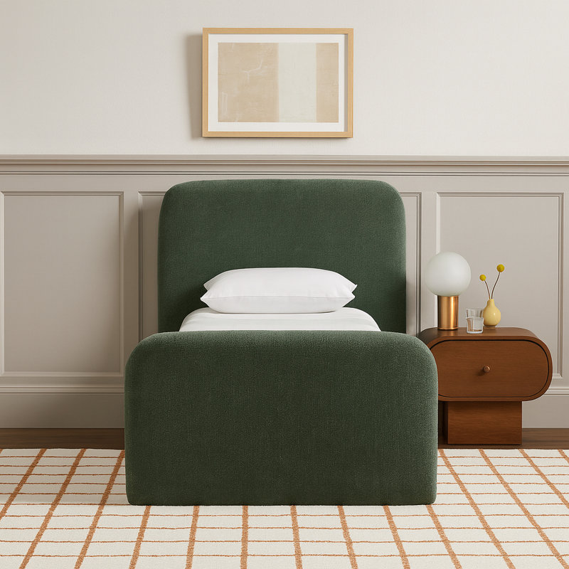 Fira Daliah Chenille Fabric Upholstered Bed, Twin, Green Chenille Fabric