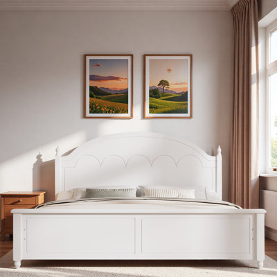 Wooden Bed Frame With Arched Headboard