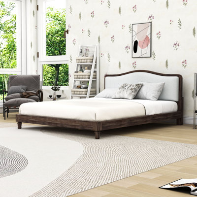 Wooden Platform Bed with Upholstered Headboard and Center Legs