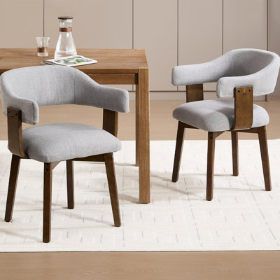 Modern Dining Chairs With Solid Wood Legs And Arms,Curved Back Upholstered Side Chair