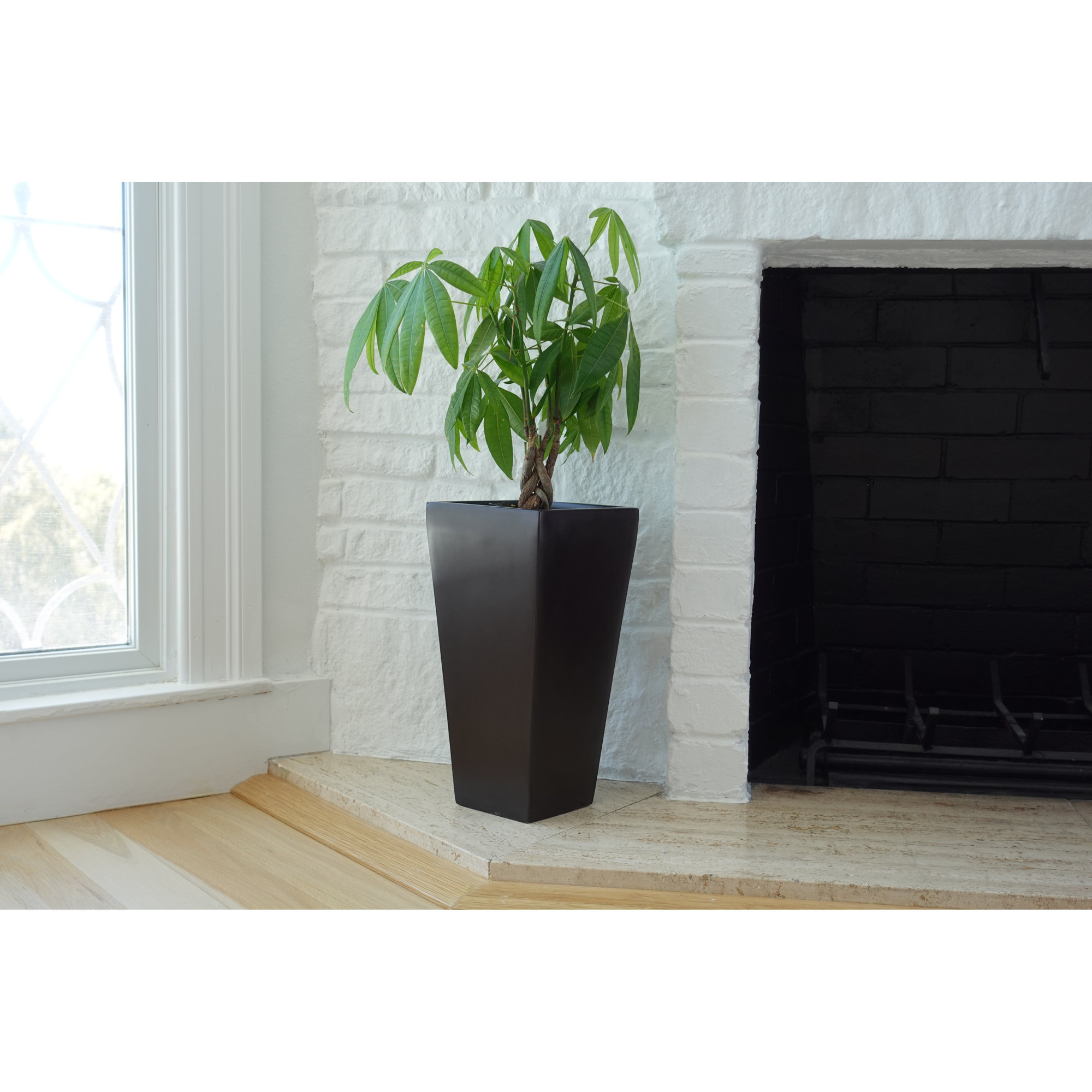 Robards Fiberglass Pot Planter, 30" H x 15" W x 15" D, Brown