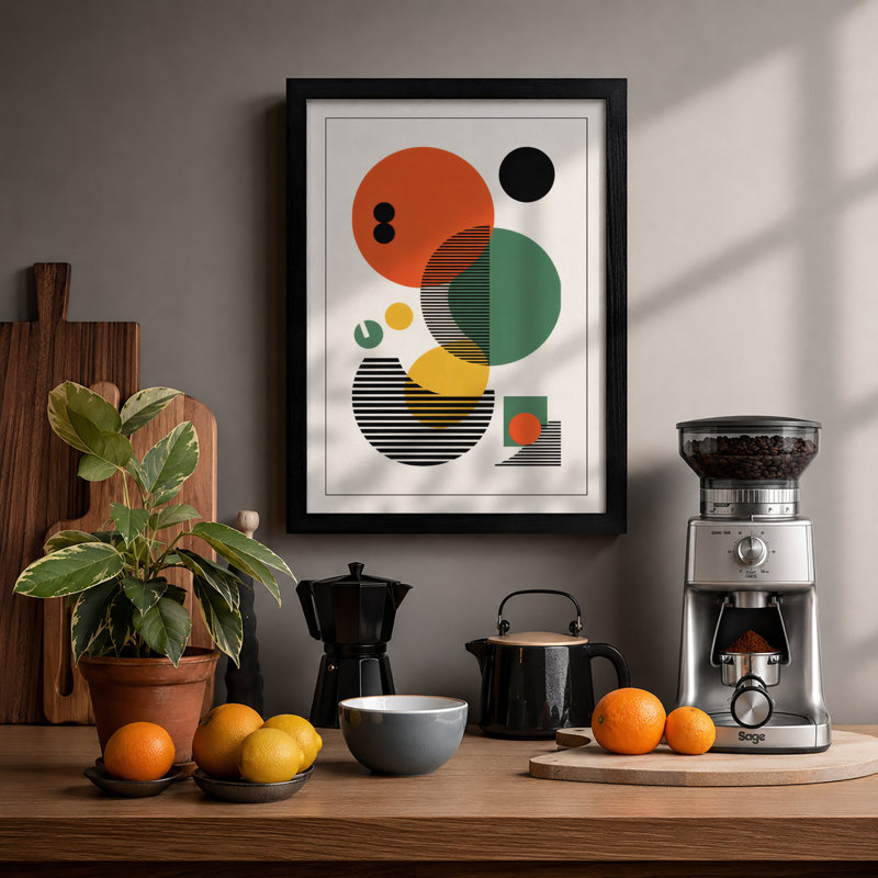 Geometric Playground Mid-Century - Framed Print, A3 - 42.0 x 29.7 cm, Black
