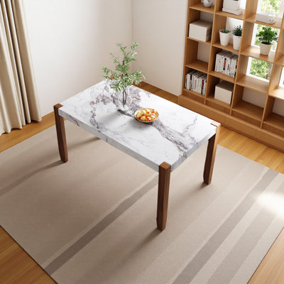 46.5" Modern Dining Table, Rectangular Faux Marble Style Table With Sturdy Wood Legs, Easy To Clean Rectangular Kitchen Table For Dining Room, Living