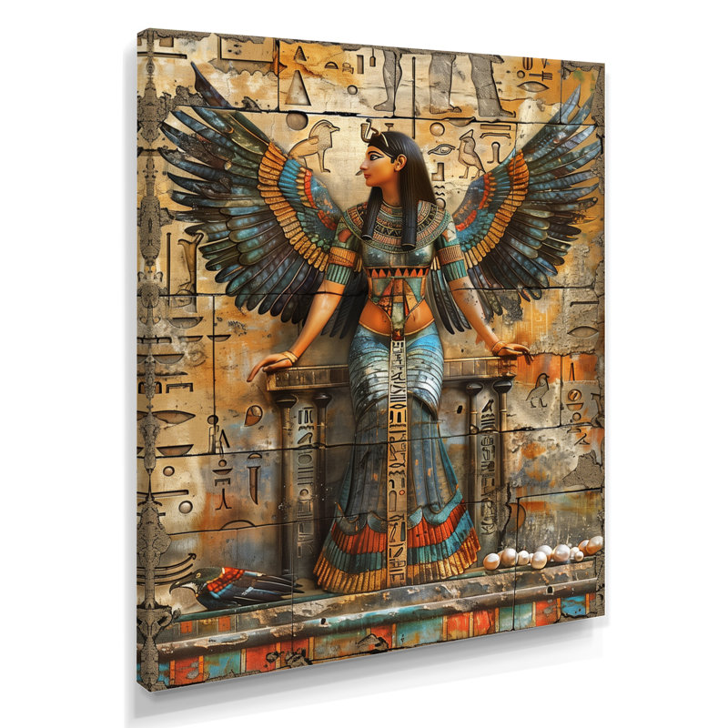 Décoration murale bleue et beige, déesse égyptienne III - Égypte, H 20 po x l 12 po x P 1 po, Toile tendue