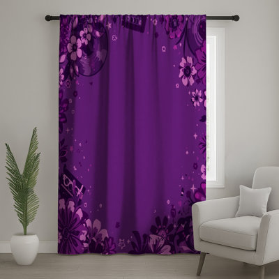 Rideaux de fenêtre à bordure mauve à motif floral violet