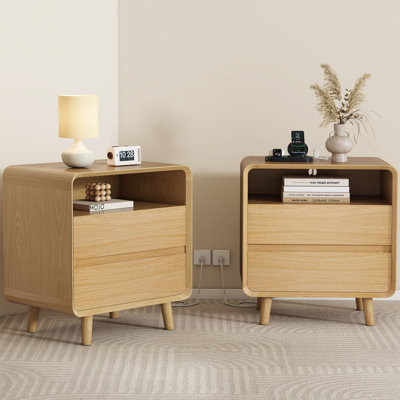 Ensemble de 2 tables de chevet avec tablette ouverte et 2 tiroirs Angela, ensemble de 2 tables de chevet avec station de recharge, l 23,7 po x P 15,8 po x H 25 po