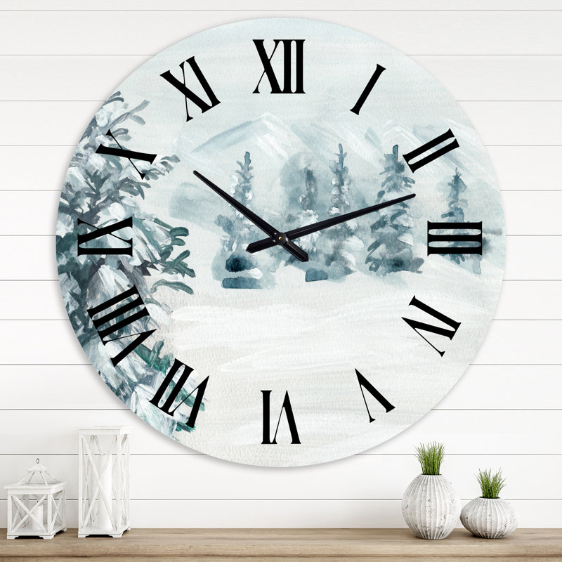 Snowy Pine Trees - Horloge murale traditionnelle, Très petit