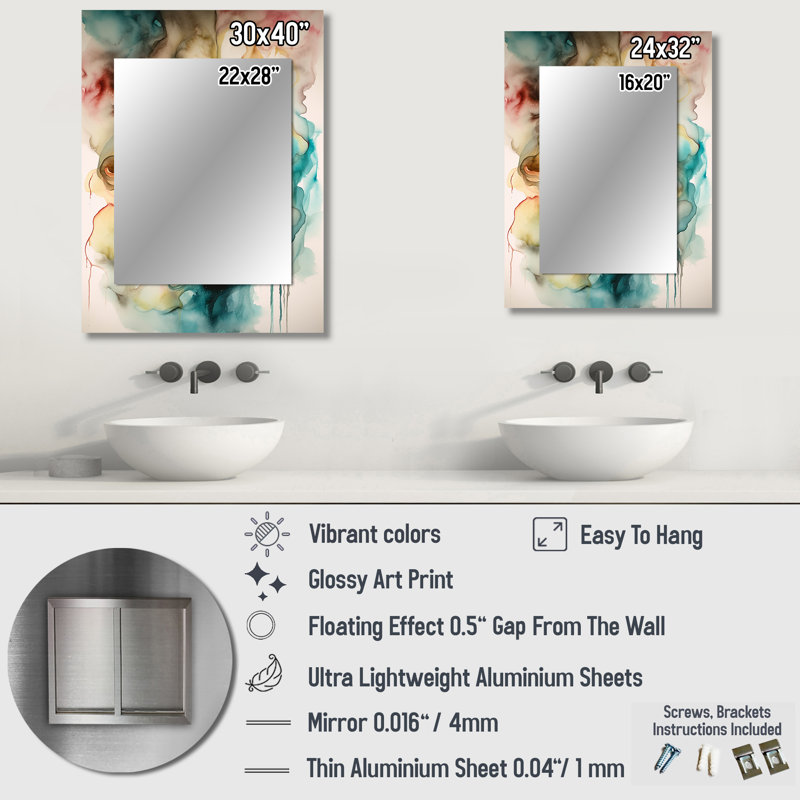 Lèvres colorées - miroir décoratif pour femme, miroir mural moderne, art imprimé en métal, 32 po x 24 po