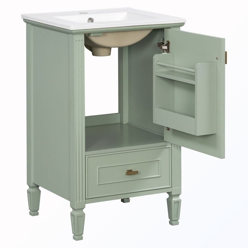 Meuble-lavabo autoportant avec lavabo et tiroirs et portes à fermeture en douceur, Green