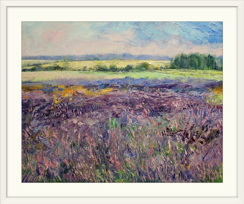 «Mussel White Provence Lavender» par Michael Creese - impression, H 24 po x l 28 po x P 1 po, Cadre blanc