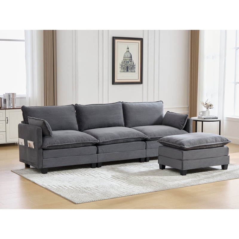 Canapé modulaire avec rangement 103 po Comfy Cloud Couch, Velours côtelé gris