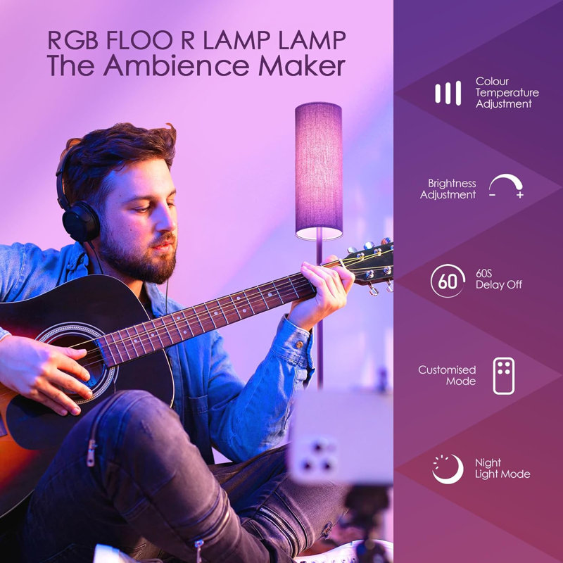 Floor Lamps For Living Room, Modern Floor Lamp With RGB Leds Bulb,Dimmable Floor Lamp With App Control & Remote Control,Tall Reading Lamp For Bedroom, Living Room, Office Lampshade