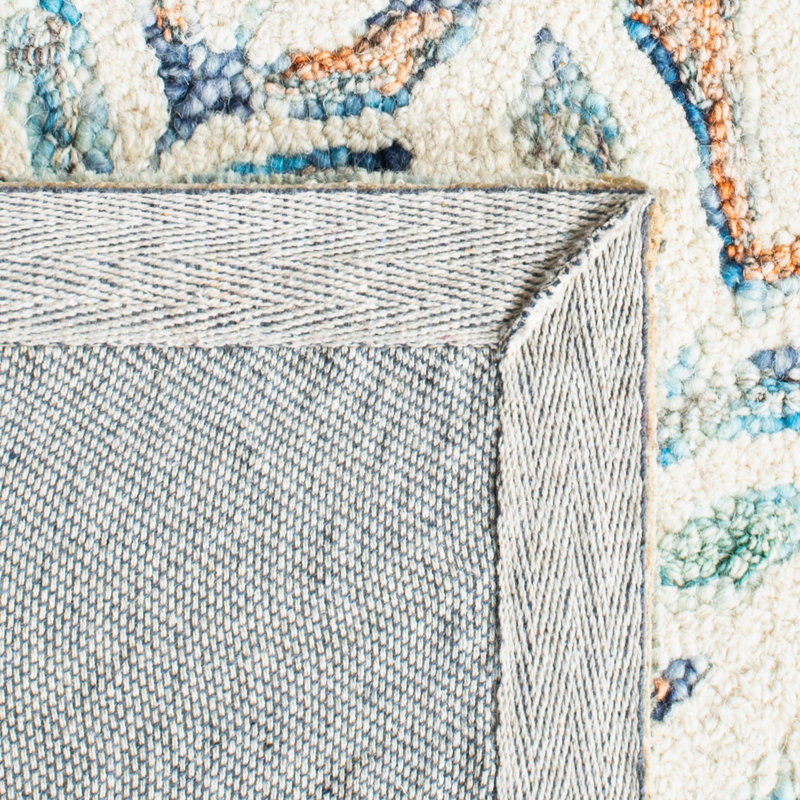Ikat Handmade Tufted Wool Ivory/Blue Area Rug, Rectangle 2'3" x 5'