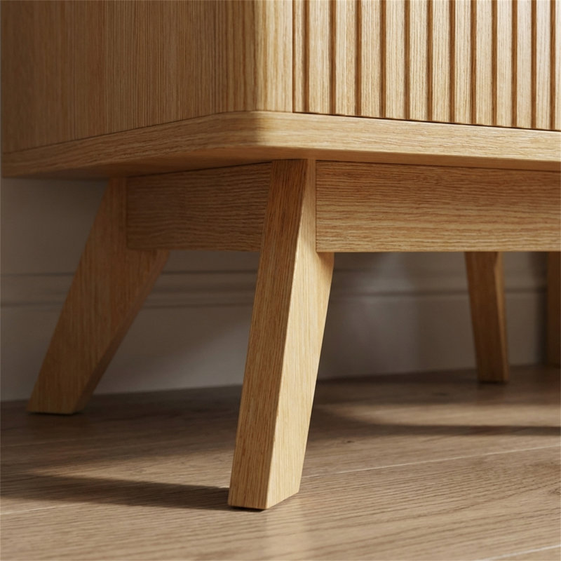 Modern Fluted Nightstand with Charging Station, Brown