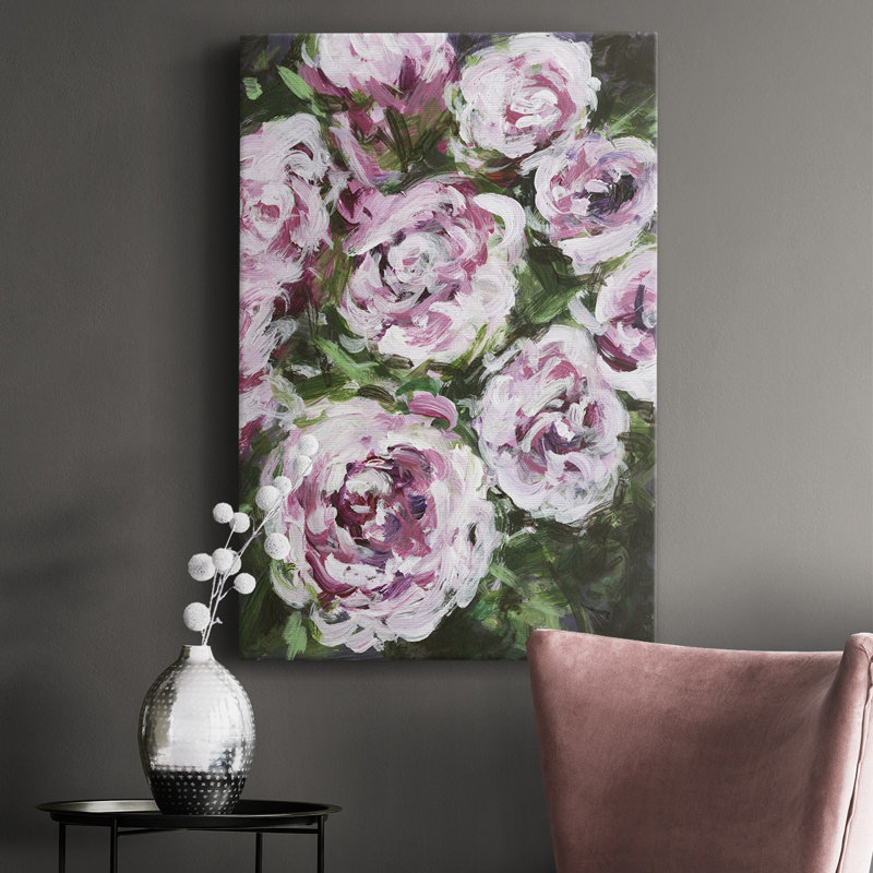 Rose Rhapsody I - peinture sur toile tendue, H 18 po x l 12 po x P 1 po