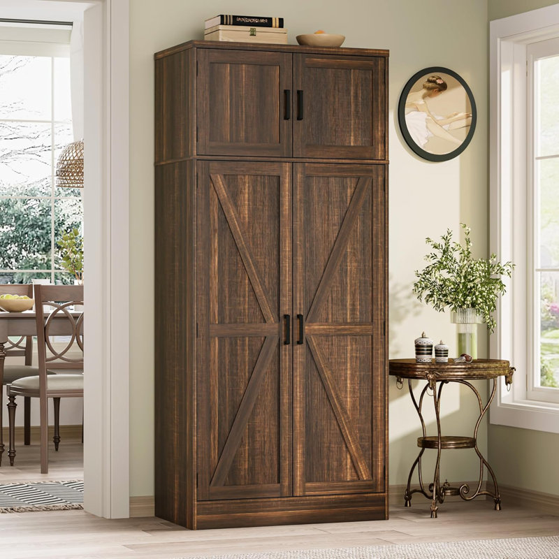 31.5” W Storage Cabinet with Door and Adjustable Shelves, Weathered Brown