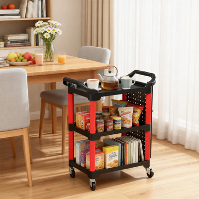 3-Tier Utility Cart With Castors, Rolling Detailing Cart With Bottle Holders And Pegboard For Garage Workshop