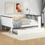 Lit de jour pleine grandeur en bois avec tablettes de rangement, dossier rembourré, USB et lit gigogne, blanc-1322314293