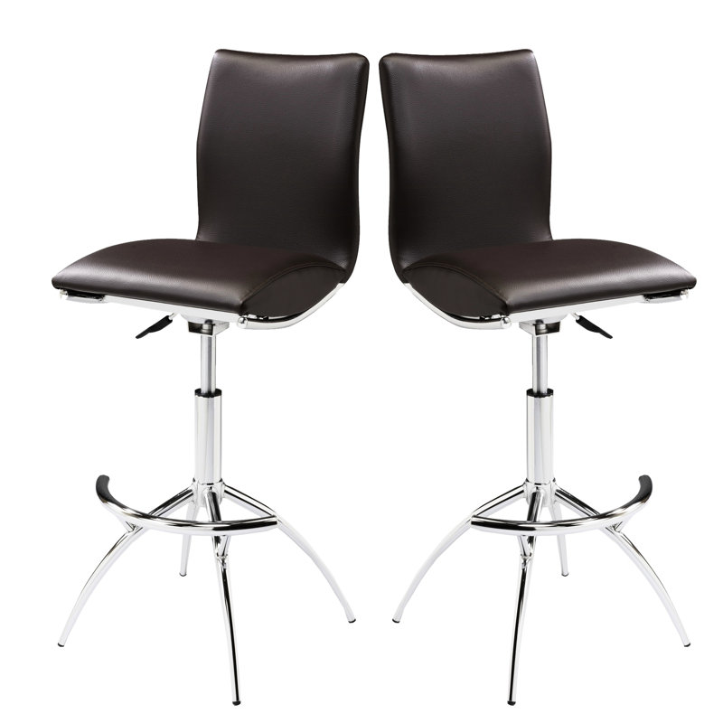 De 2 tabourets de bar bruns à hauteur réglable, de forme carrée, avec cadre pivotant moderne brun, de 26 po à 30 po, coussin en mousse