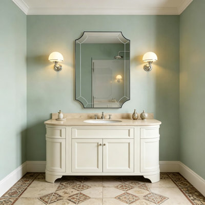 Scalloped Corner Wall Mirror With Segmented Glass, 24X36 Inch Brushed Nickel Vanity Mirror In Anti-Rust Stainless Steel Frame, Horizontal Or Vertical Mount For Bathroom And Living Room