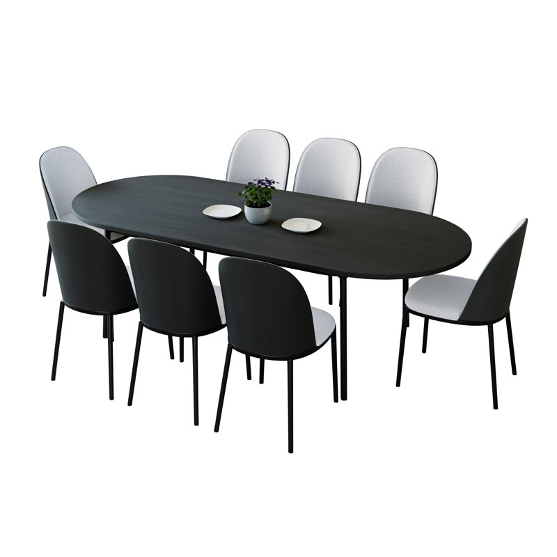 Ensemble de salle à manger Kelce avec 8 chaises d'appoint rembourrées et table de salle à manger ovale 83 po, Noir