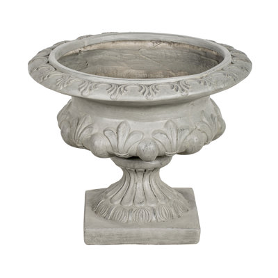 Roselmont Classic Traditional MGO Wide Floral-Carved Urn Planter with Pedestal Base and Weather-Resistant Finish