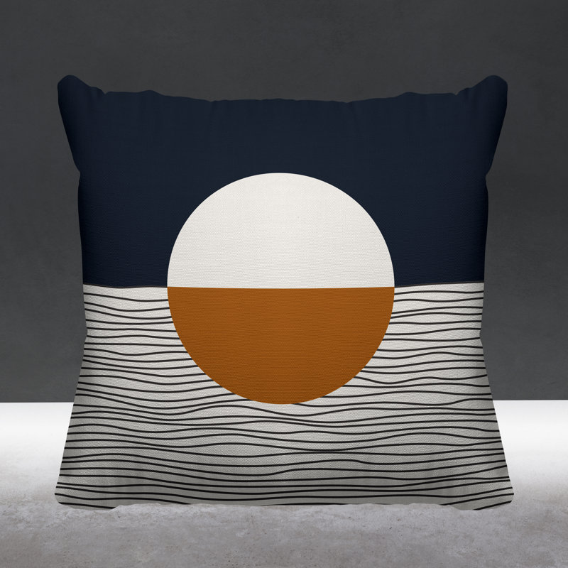 Coussin décoratif intérieur / extérieur Carmy, 17 po x 17 po, Orange/Beige/Bleu marine, Carré