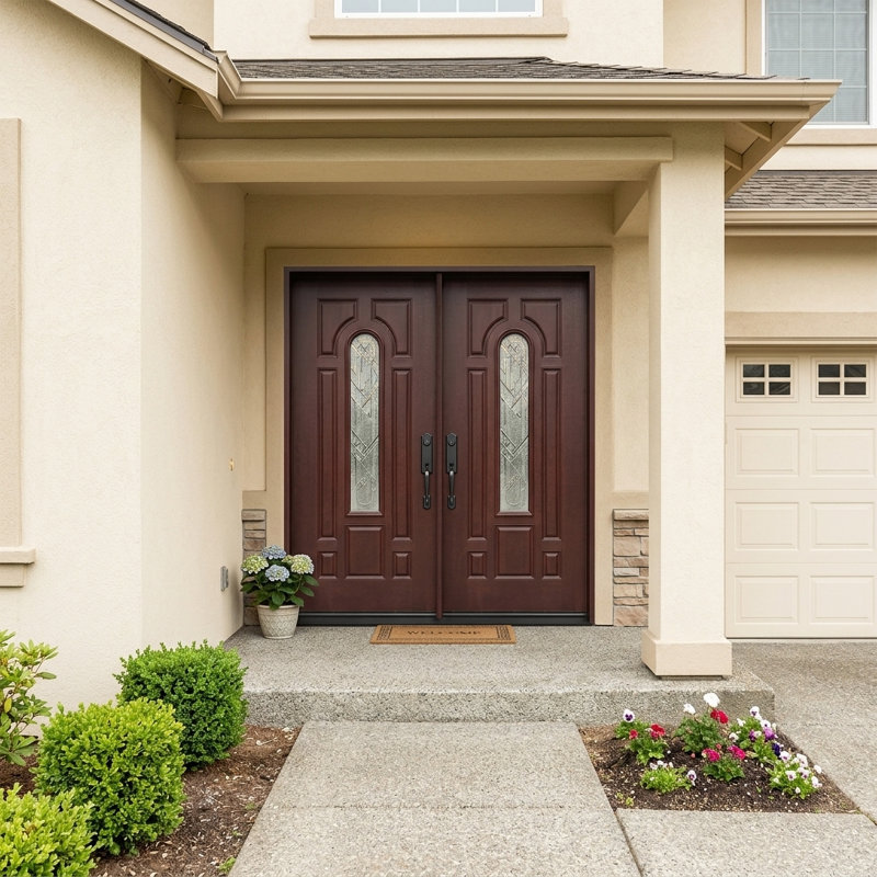 80'' Paneled Fiberglass Front Entry Doors, 80" H x 72" W, Right Hand/Inswing