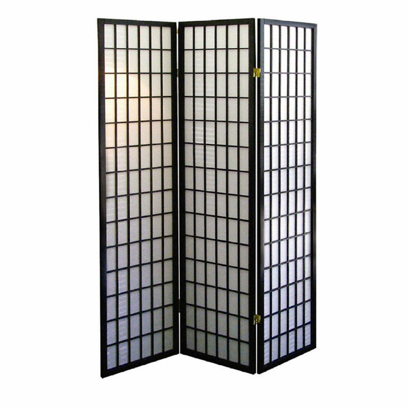 Cloison 70 pouces à 3 panneaux de style japonais avec finition noire, Noir, H 70,07 po x l 50,07 po x P 6,07 po