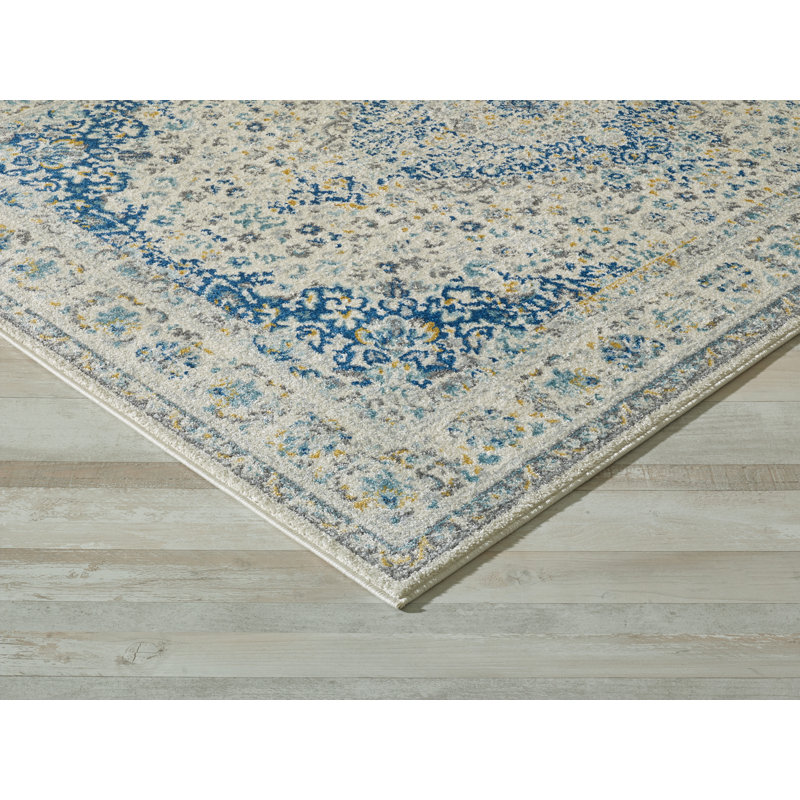 Tapis crème/ivoire/bleu Cunha, Rectangle 4 pi x 6 pi