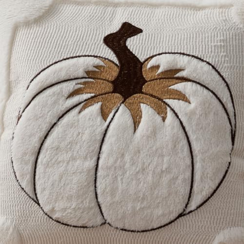Couvre-oreiller d'automne 18 x 18 feuilles de citrouille blanc crème, Cream,White