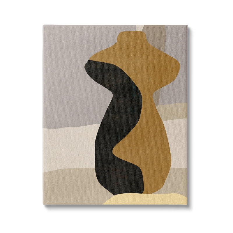 Vase abstrait bohème sur bois par Melissa Wang, Giclée encadrée noir minuit, H 20 po x l 16 po x P 1,5 po