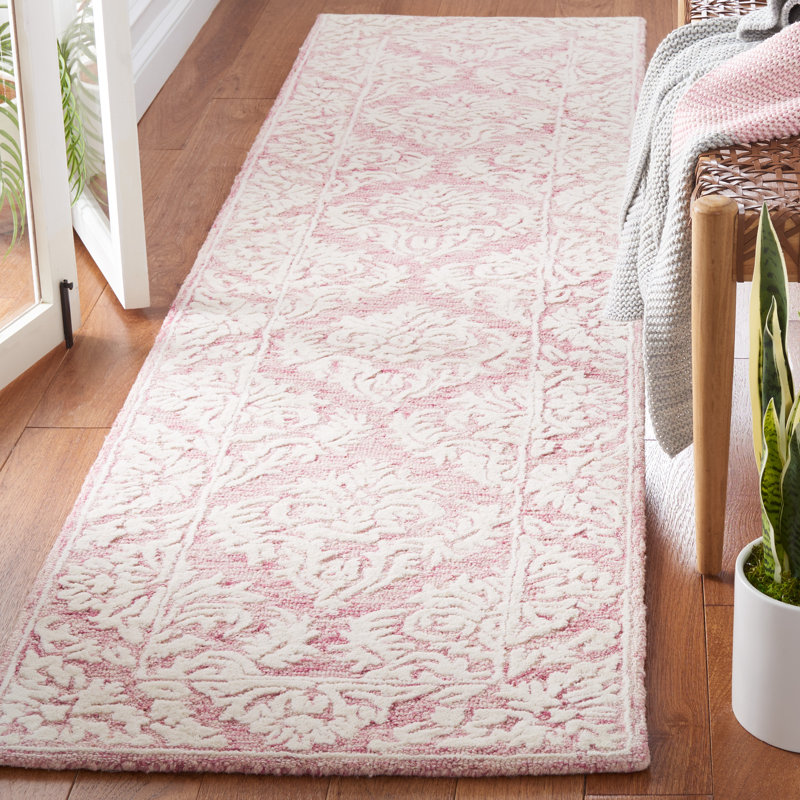 Tapis en laine touffeté à la main rose / ivoire Dylanne, Tapis de couloir 2 pi 3 po x 9 pi