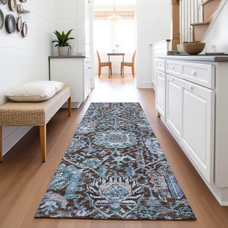 Premium Machine Washable Wayne AMF1101 Damask Rug, Tapis de couloir 2 pi 3 po x 7 pi 6 po
