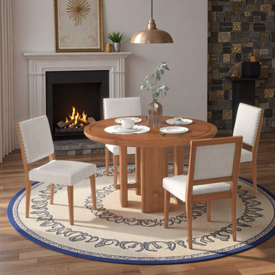5-piece Round Retro Dining Table With 4 Upholstered Chairs